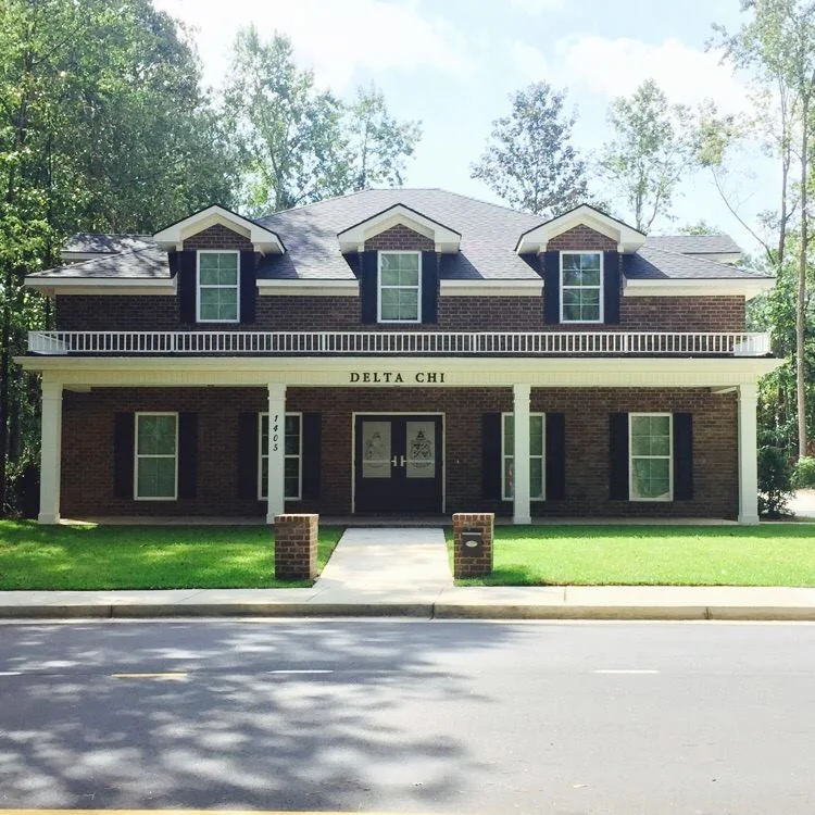 The front of the Delta Chi chapter house in Statesboro